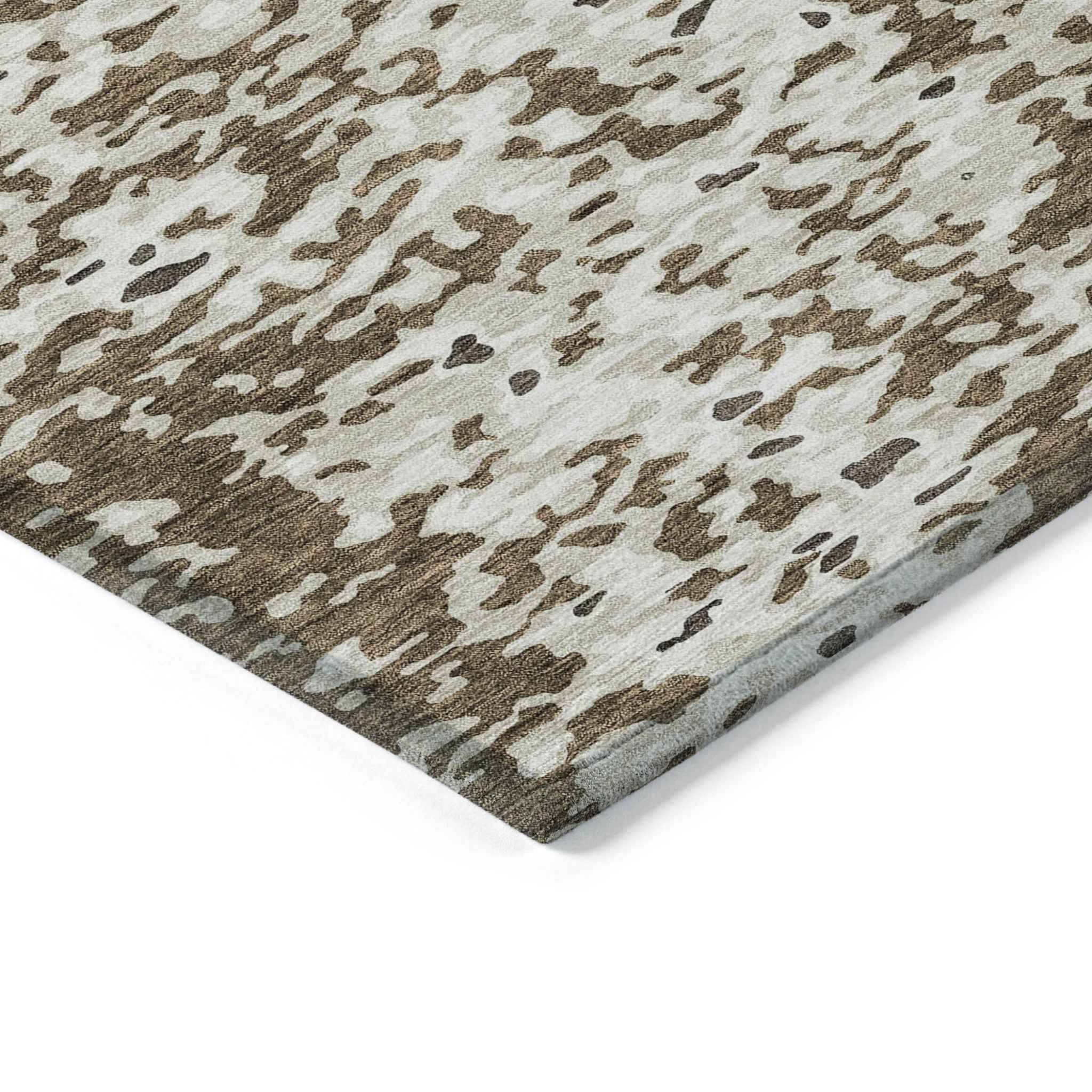 10' X 14' Brown And Ivory Abstract Washable Indoor Outdoor Area Rug