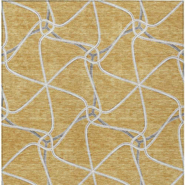 8' X 10' Gold And Ivory Geometric Washable Indoor Outdoor Area Rug