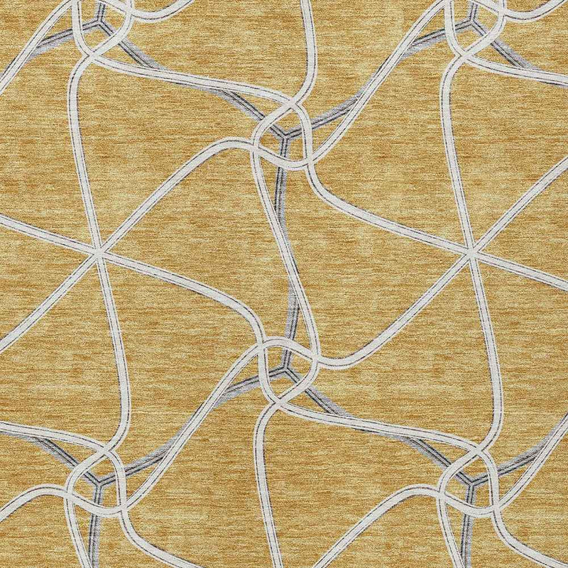 8' X 10' Gold And Ivory Geometric Washable Indoor Outdoor Area Rug