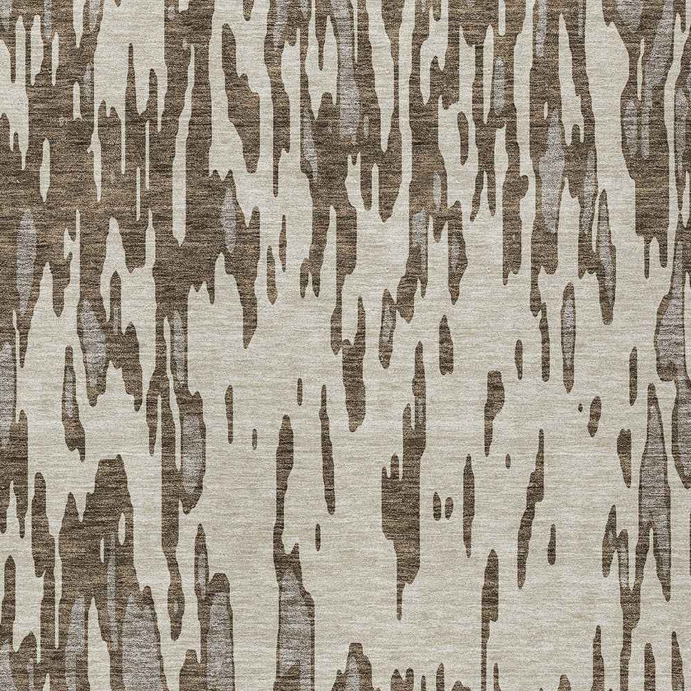 8' X 10' Brown And Ivory Abstract Washable Indoor Outdoor Area Rug
