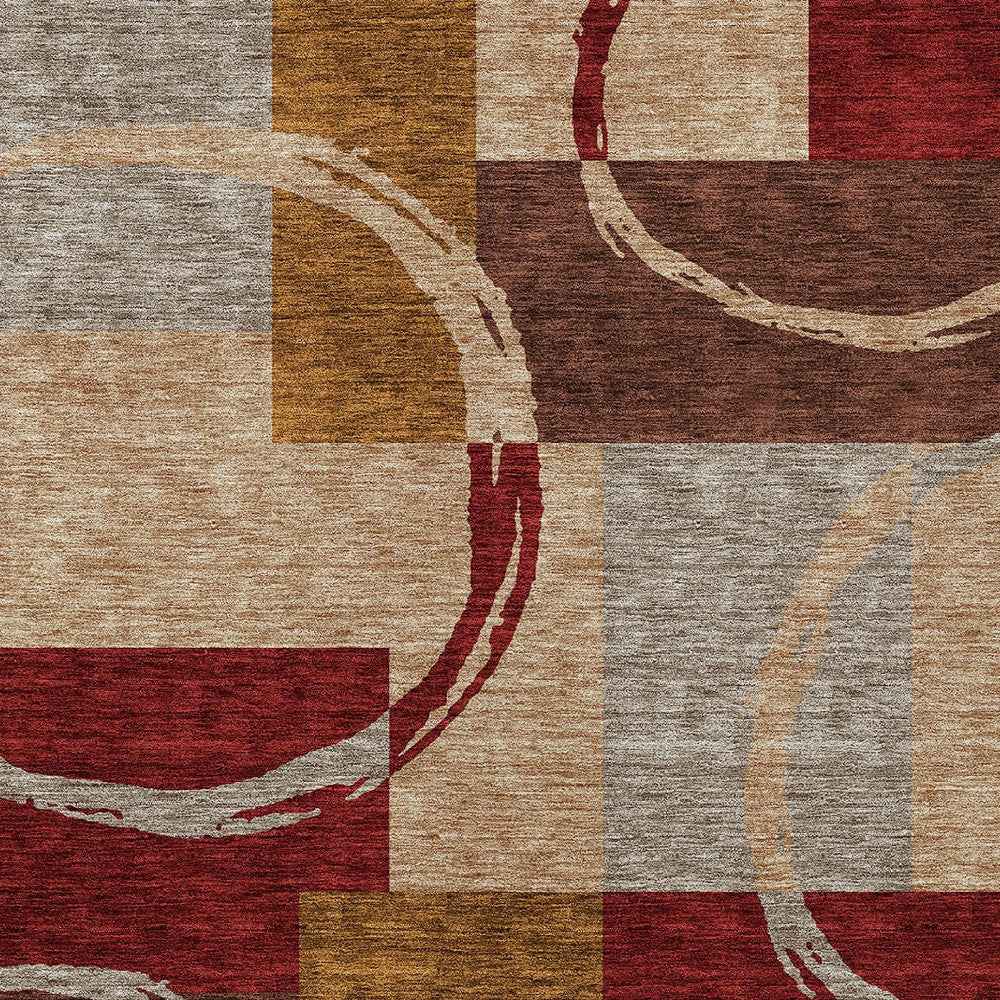 5' X 8' Wheat And Burgundy Geometric Washable Indoor Outdoor Area Rug