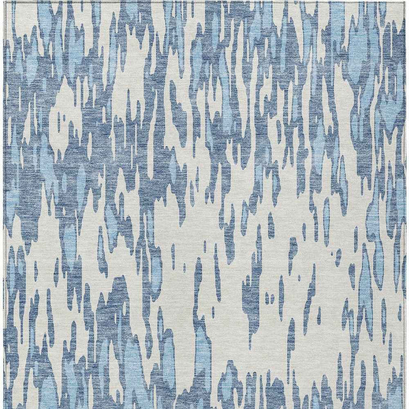 10' X 14' Denim Blue And Ivory Abstract Washable Indoor Outdoor Area Rug