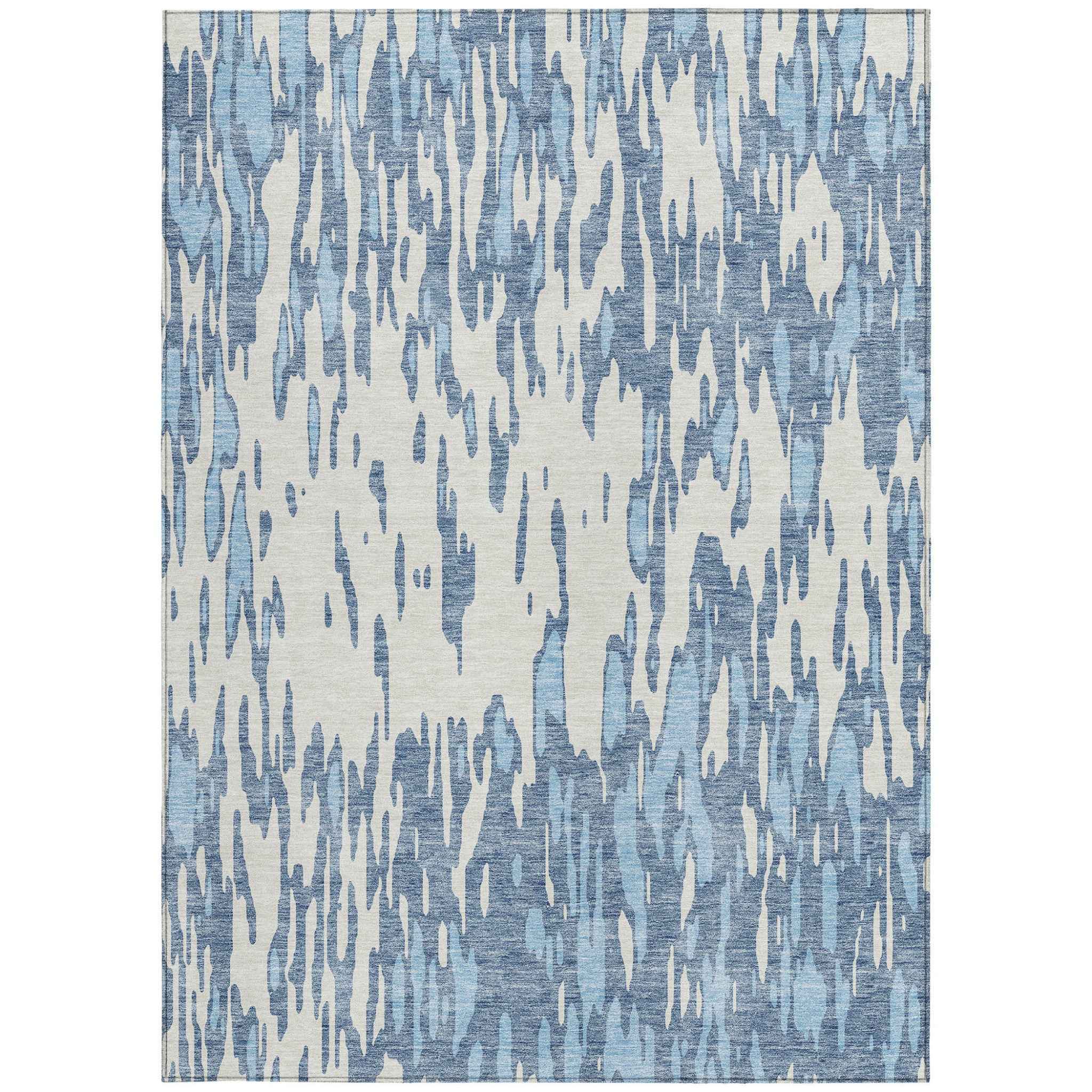 10' X 14' Denim Blue And Ivory Abstract Washable Indoor Outdoor Area Rug