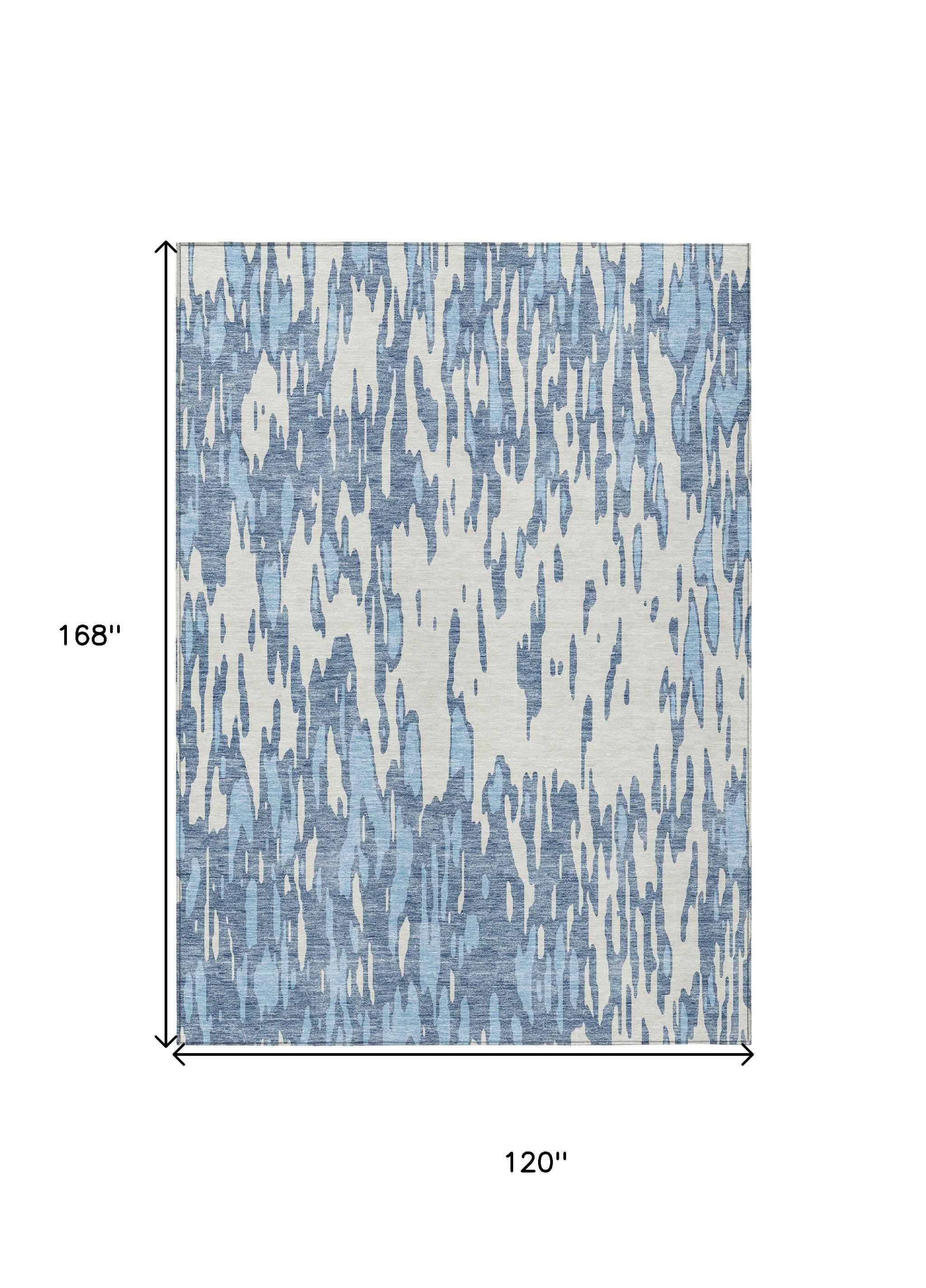 10' X 14' Denim Blue And Ivory Abstract Washable Indoor Outdoor Area Rug
