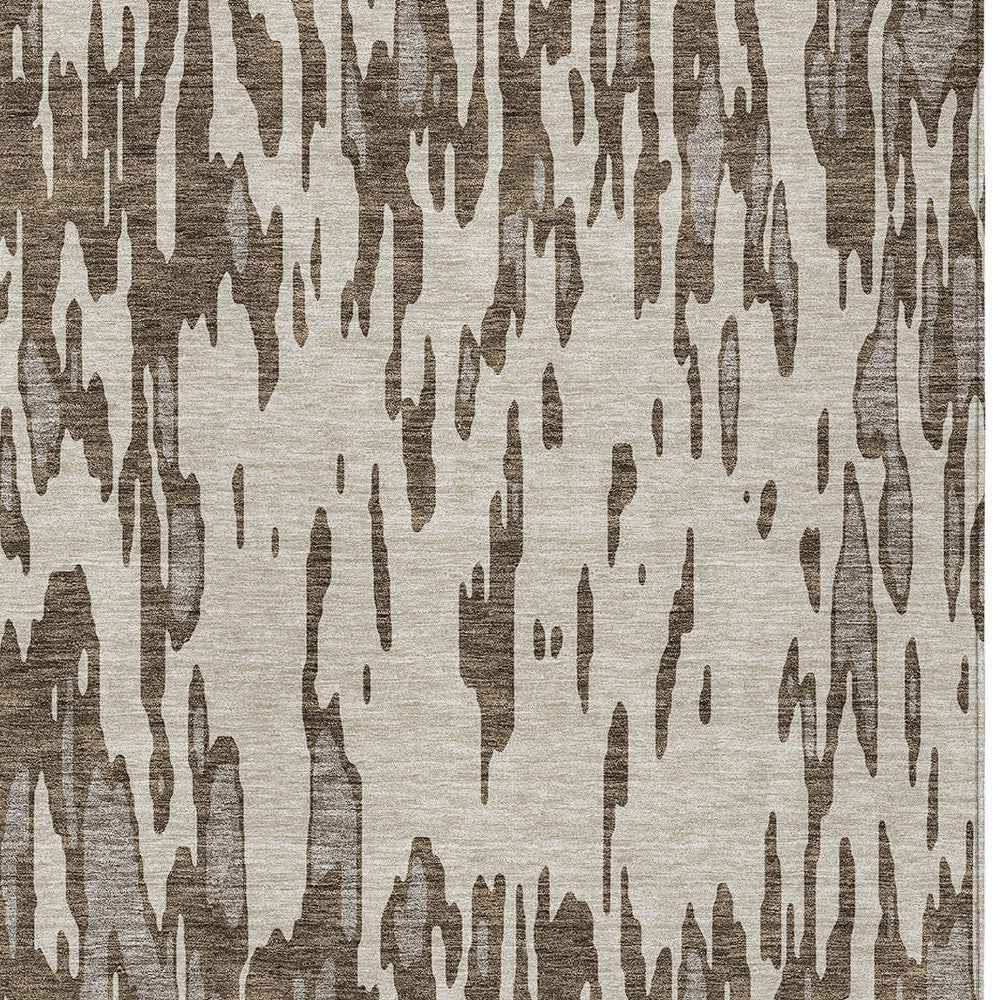 9' X 12' Brown And Ivory Abstract Washable Indoor Outdoor Area Rug