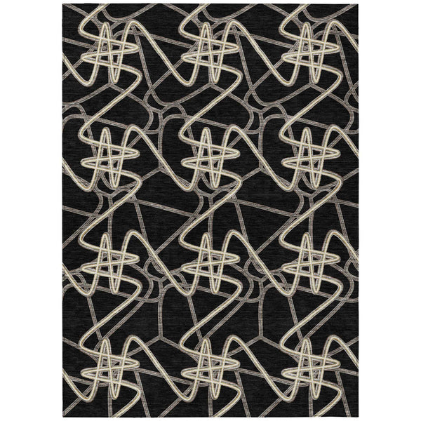 8' X 10' Black Ivory And Brown Geometric Washable Indoor Outdoor Area Rug