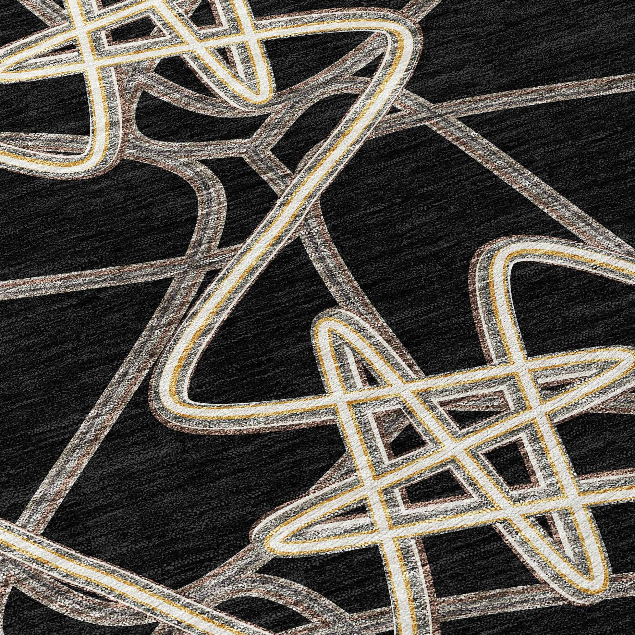 8' X 10' Black Ivory And Brown Geometric Washable Indoor Outdoor Area Rug