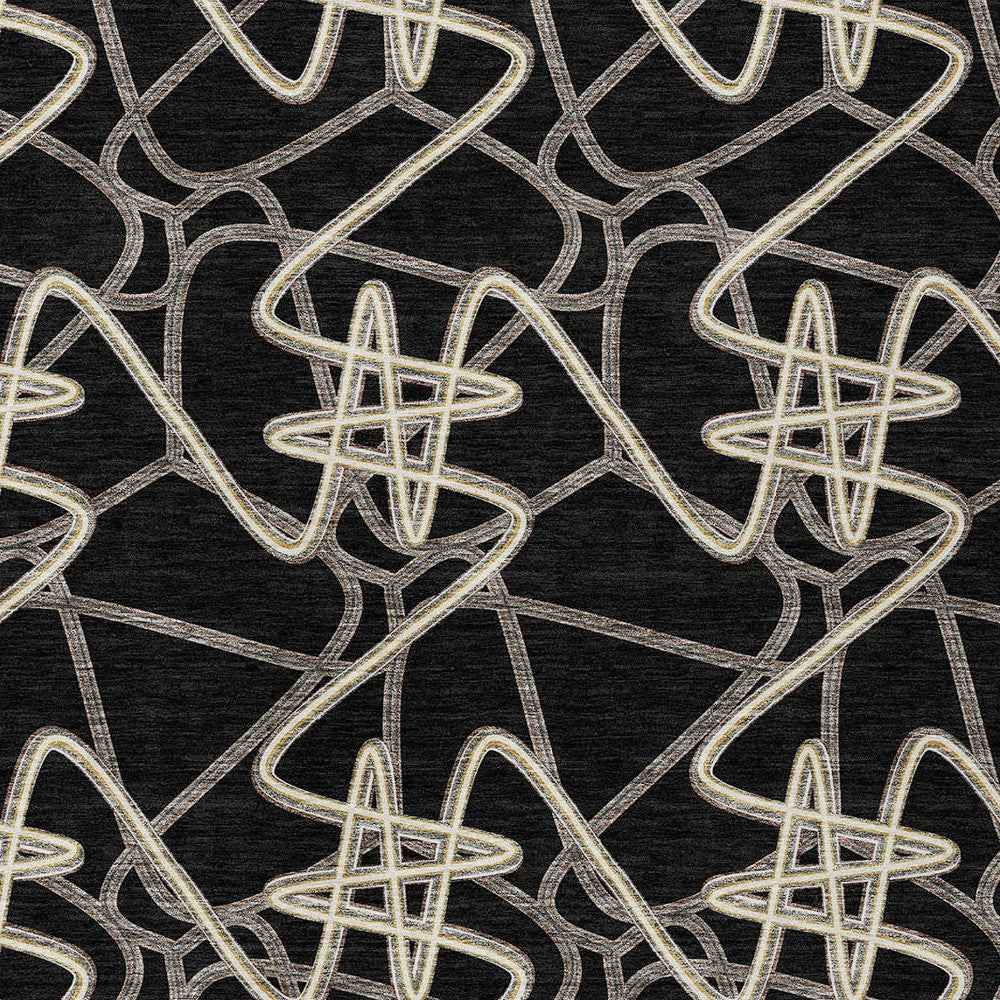 8' X 10' Black Ivory And Brown Geometric Washable Indoor Outdoor Area Rug