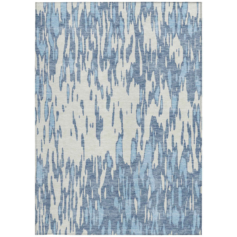 8' X 10' Denim Blue And Ivory Abstract Washable Indoor Outdoor Area Rug