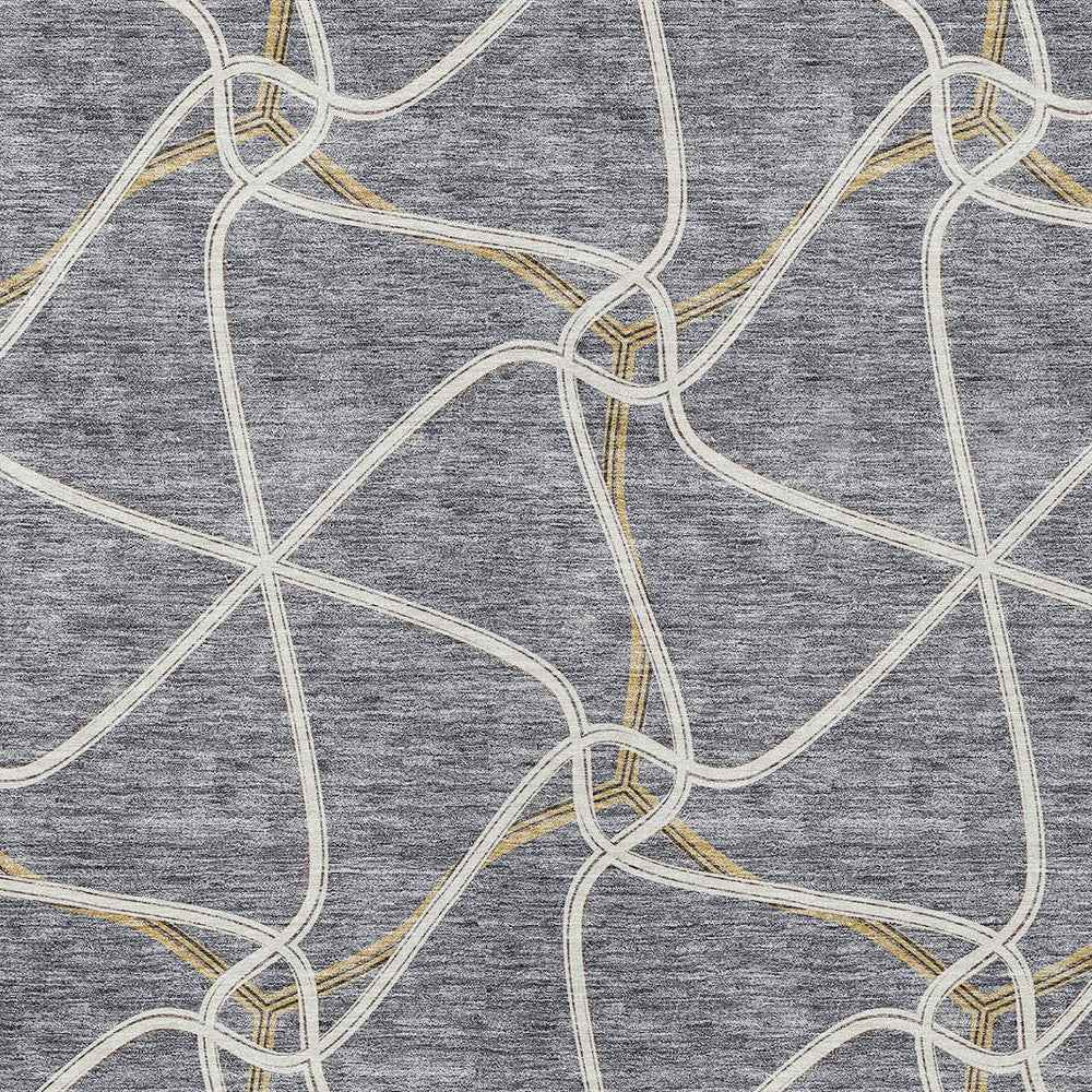 10' X 14' Gray And Ivory Geometric Washable Indoor Outdoor Area Rug
