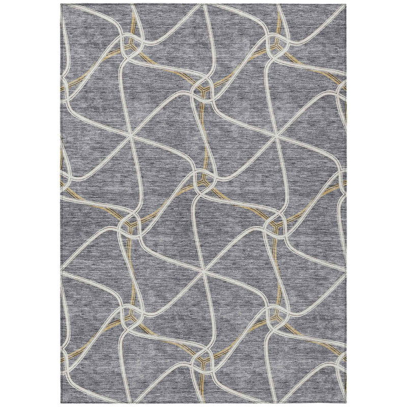 10' X 14' Gray And Ivory Geometric Washable Indoor Outdoor Area Rug