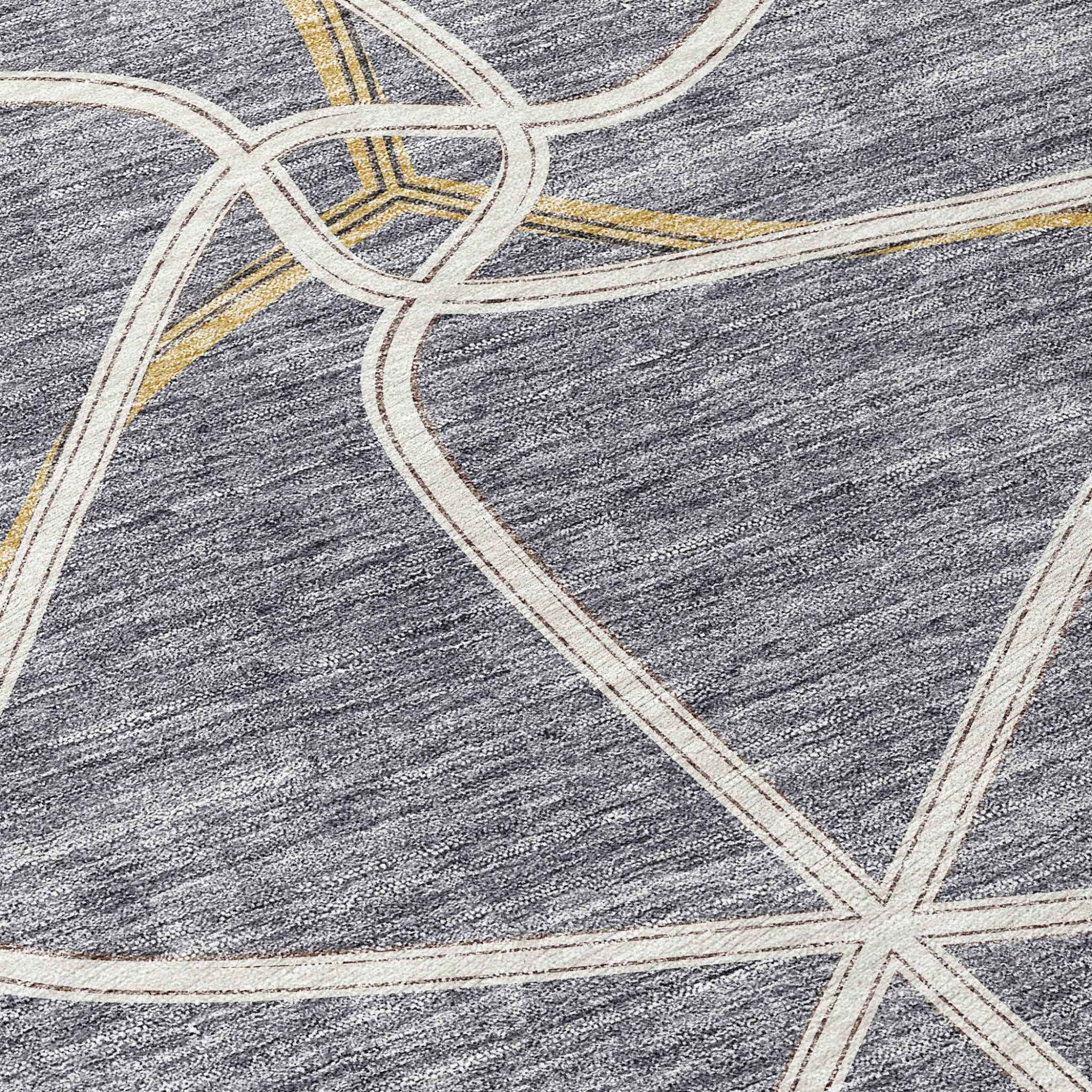 10' X 14' Gray And Ivory Geometric Washable Indoor Outdoor Area Rug