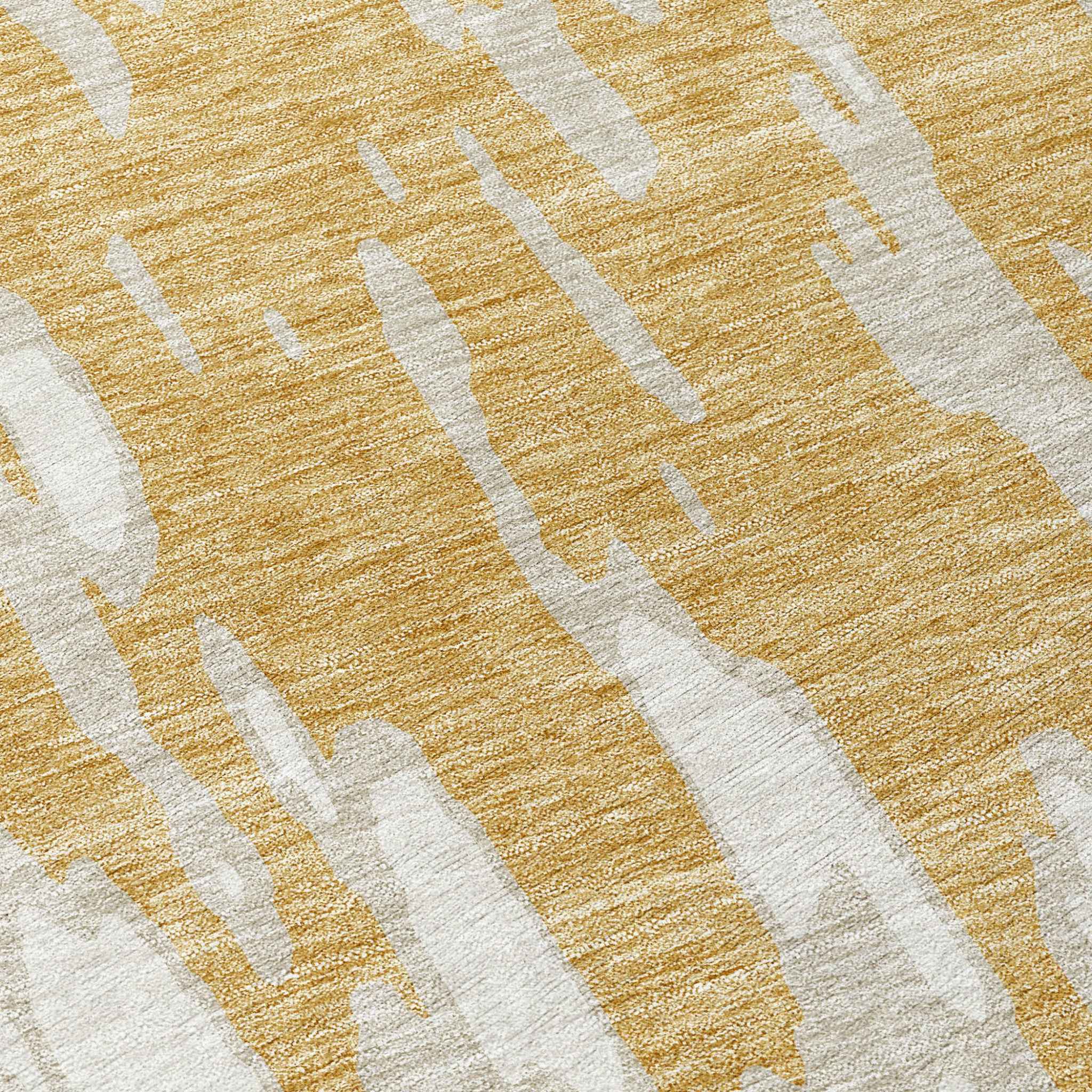 8' Gold And Ivory Round Abstract Washable Indoor Outdoor Area Rug