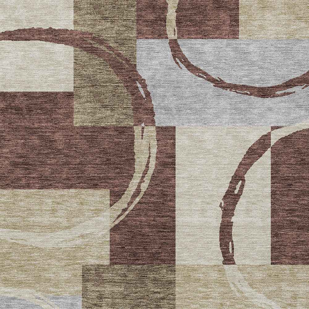 10' X 14' Brown And Ivory Geometric Washable Indoor Outdoor Area Rug