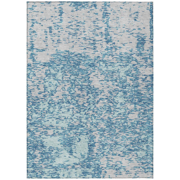 3' X 5' Teal Blue And Ivory Abstract Washable Indoor Outdoor Area Rug