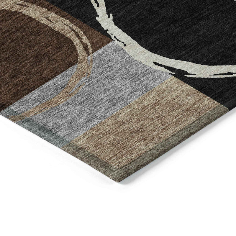 3' X 5' Pewter Gray And Black Geometric Washable Indoor Outdoor Area Rug