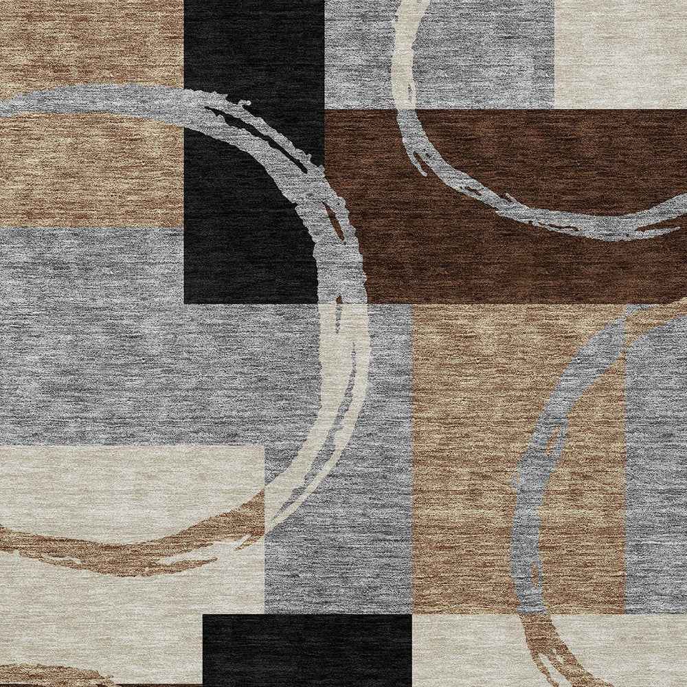 3' X 5' Pewter Gray And Black Geometric Washable Indoor Outdoor Area Rug