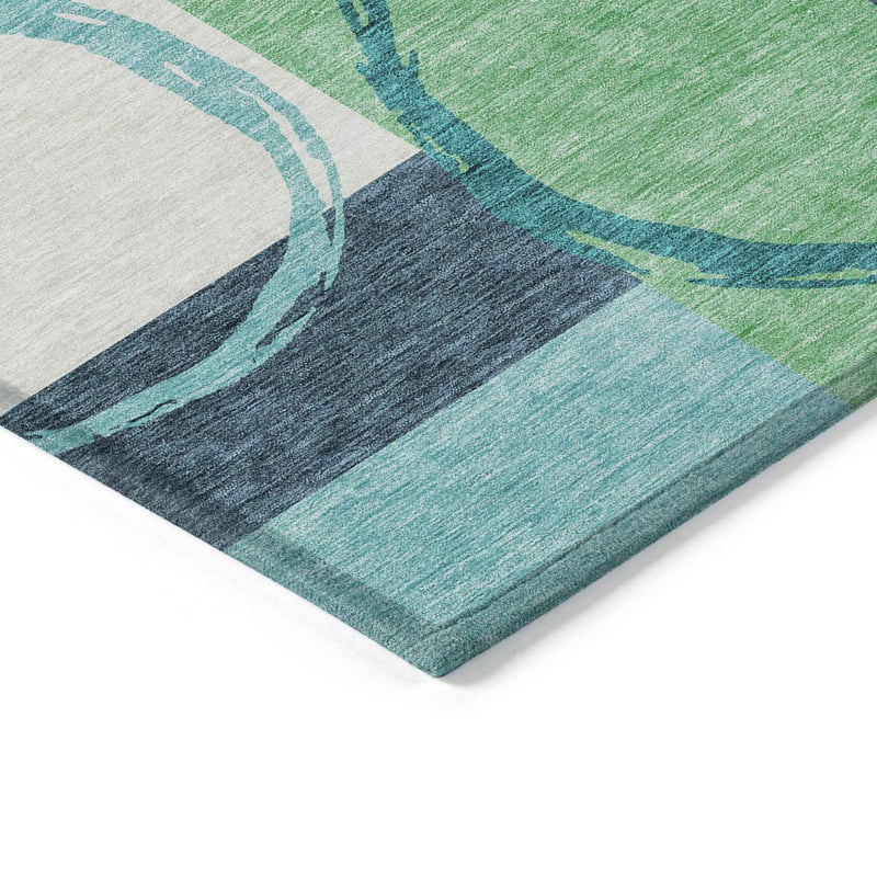 3' X 5' Teal Blue And Green Geometric Washable Indoor Outdoor Area Rug