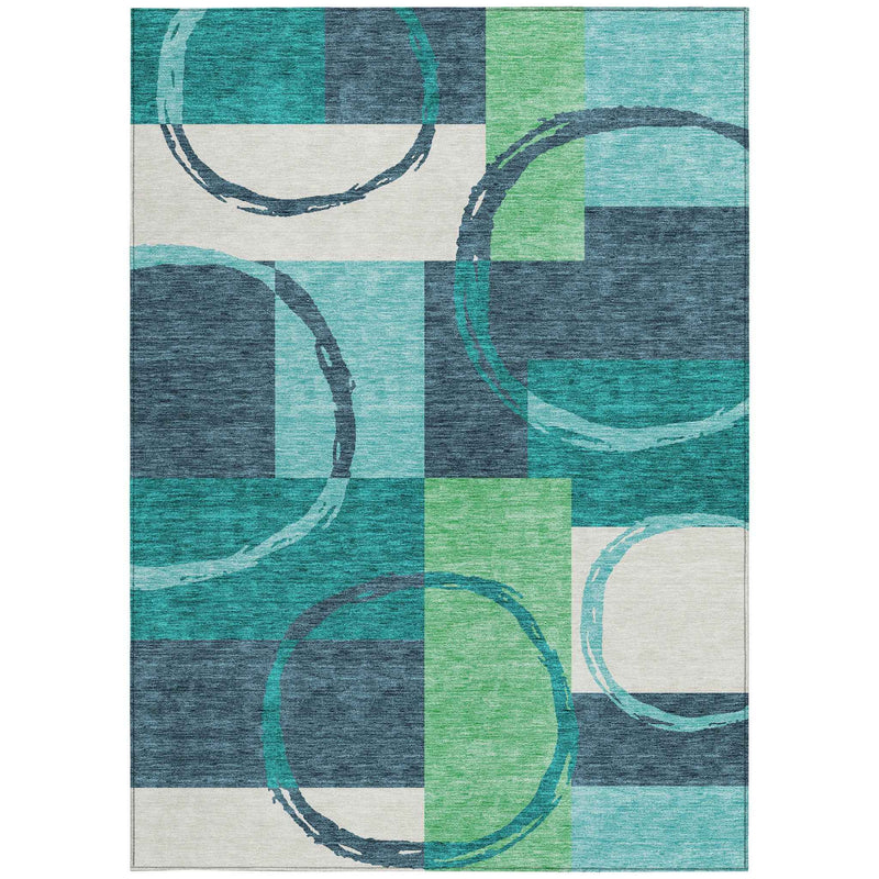 3' X 5' Teal Blue And Green Geometric Washable Indoor Outdoor Area Rug