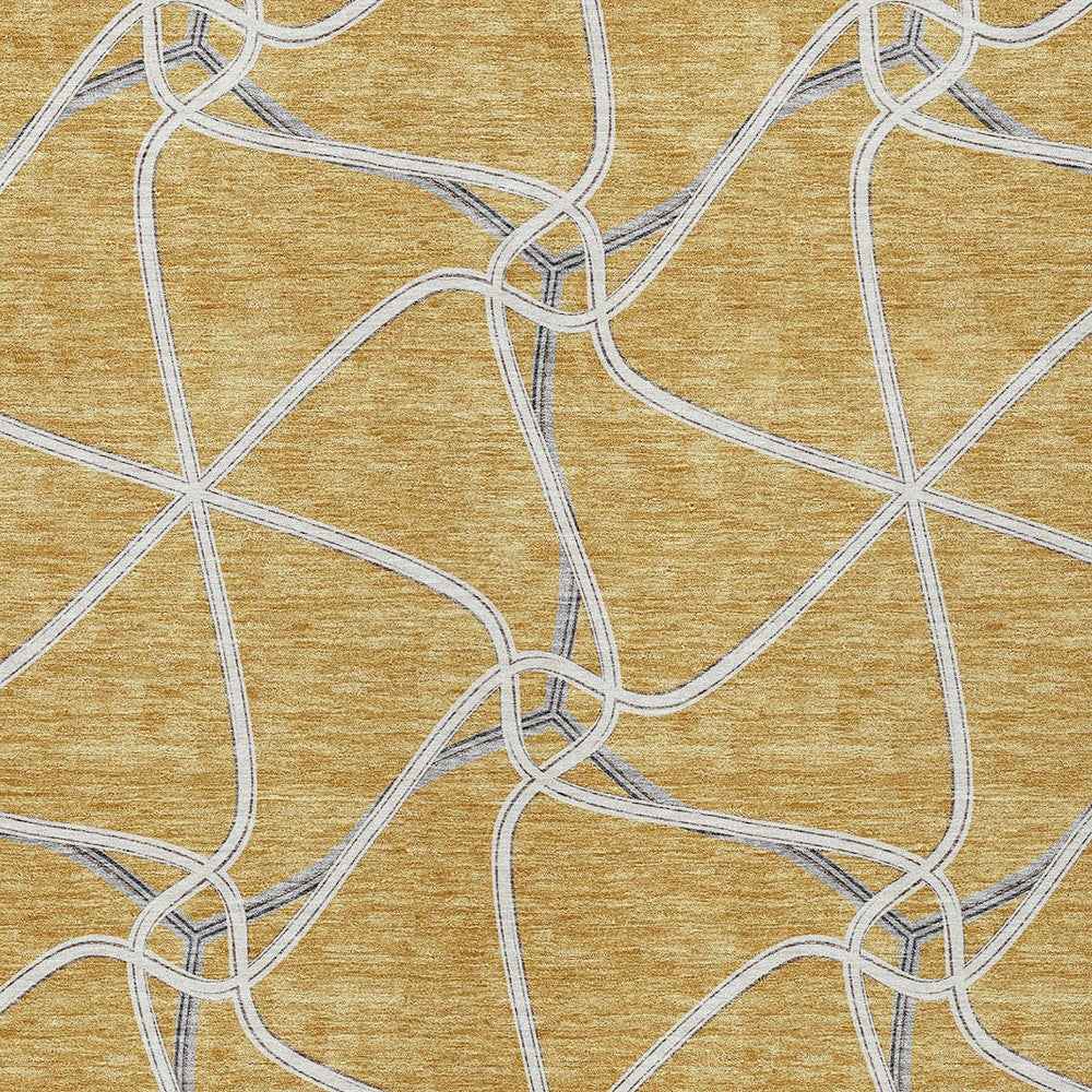 10' X 14' Gold And Ivory Geometric Washable Indoor Outdoor Area Rug