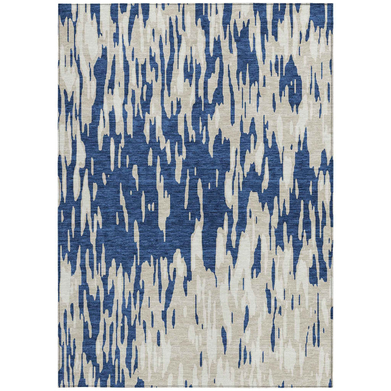 9' X 12' Navy Blue And Ivory Abstract Washable Indoor Outdoor Area Rug