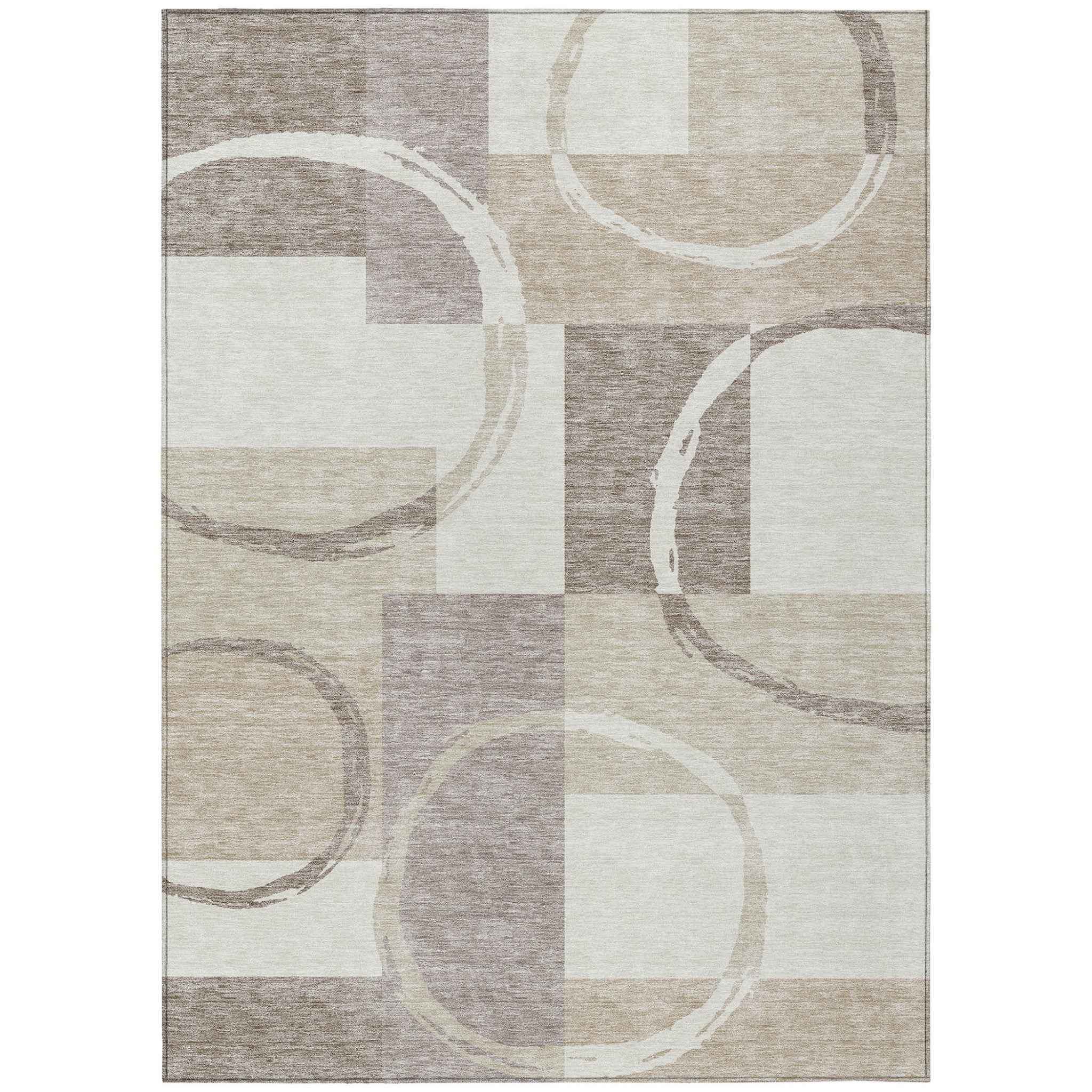 9' X 12' Ivory And Beige Geometric Washable Indoor Outdoor Area Rug