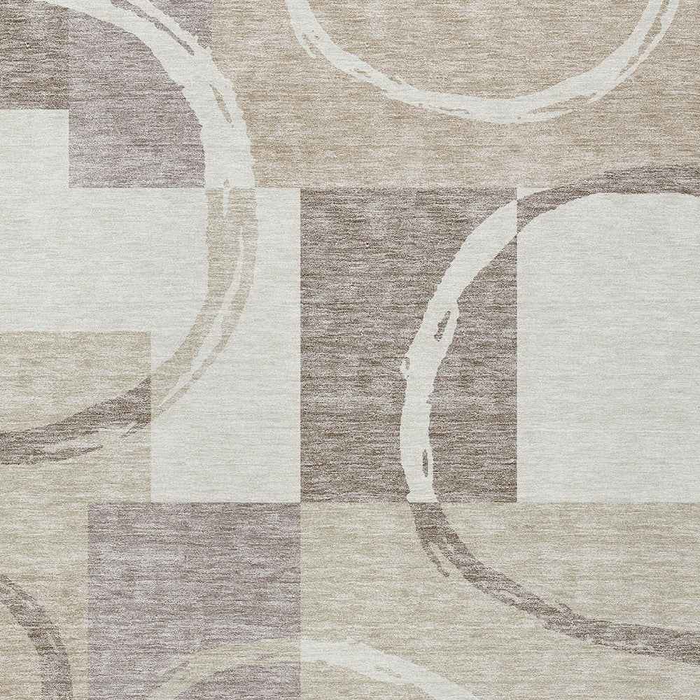9' X 12' Ivory And Beige Geometric Washable Indoor Outdoor Area Rug