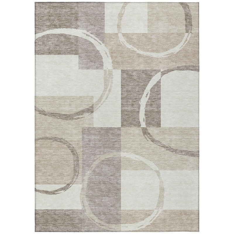 5' X 8' Ivory And Beige Geometric Washable Indoor Outdoor Area Rug