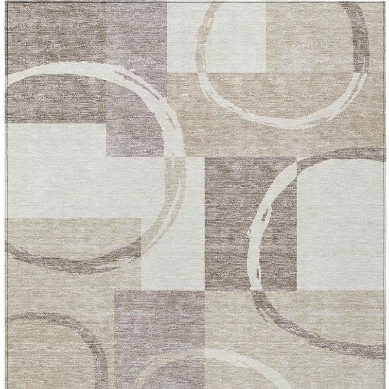 5' X 8' Ivory And Beige Geometric Washable Indoor Outdoor Area Rug