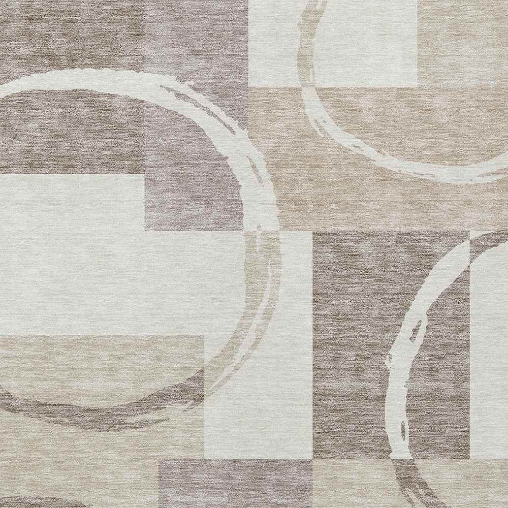 5' X 8' Ivory And Beige Geometric Washable Indoor Outdoor Area Rug