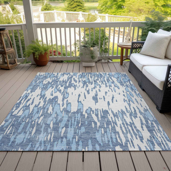 3' X 5' Denim Blue And Ivory Abstract Washable Indoor Outdoor Area Rug Default Title