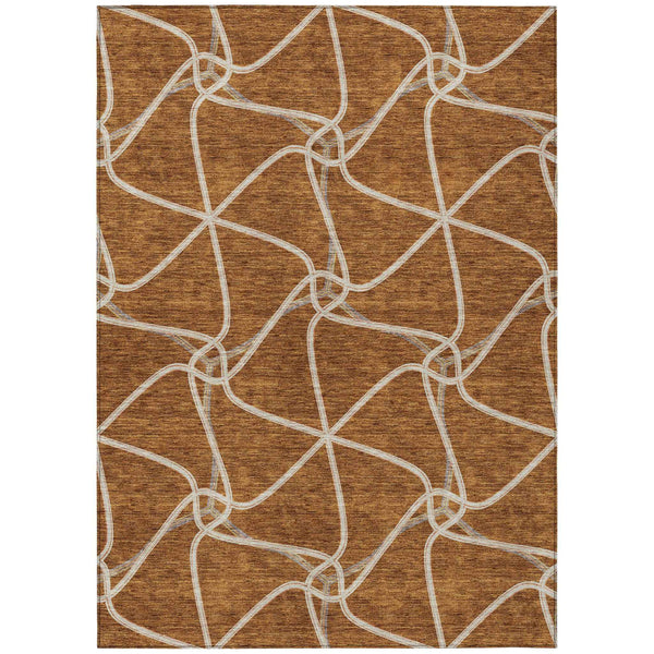 10' X 14' Orange And Ivory Geometric Washable Indoor Outdoor Area Rug