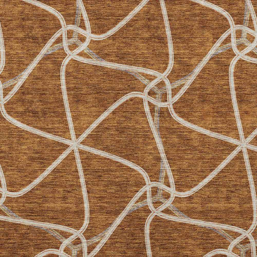 10' X 14' Orange And Ivory Geometric Washable Indoor Outdoor Area Rug