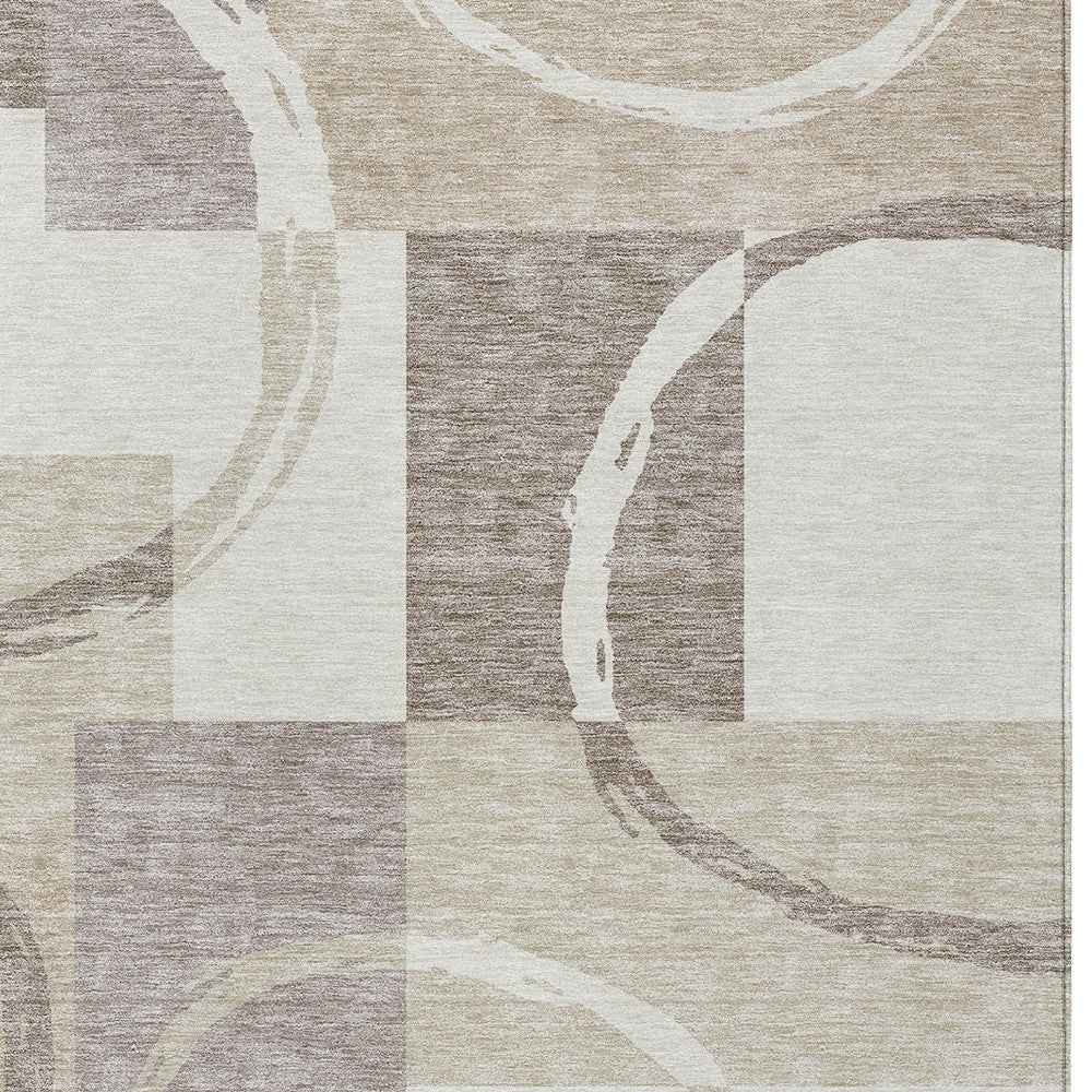 3' X 5' Ivory And Beige Geometric Washable Indoor Outdoor Area Rug