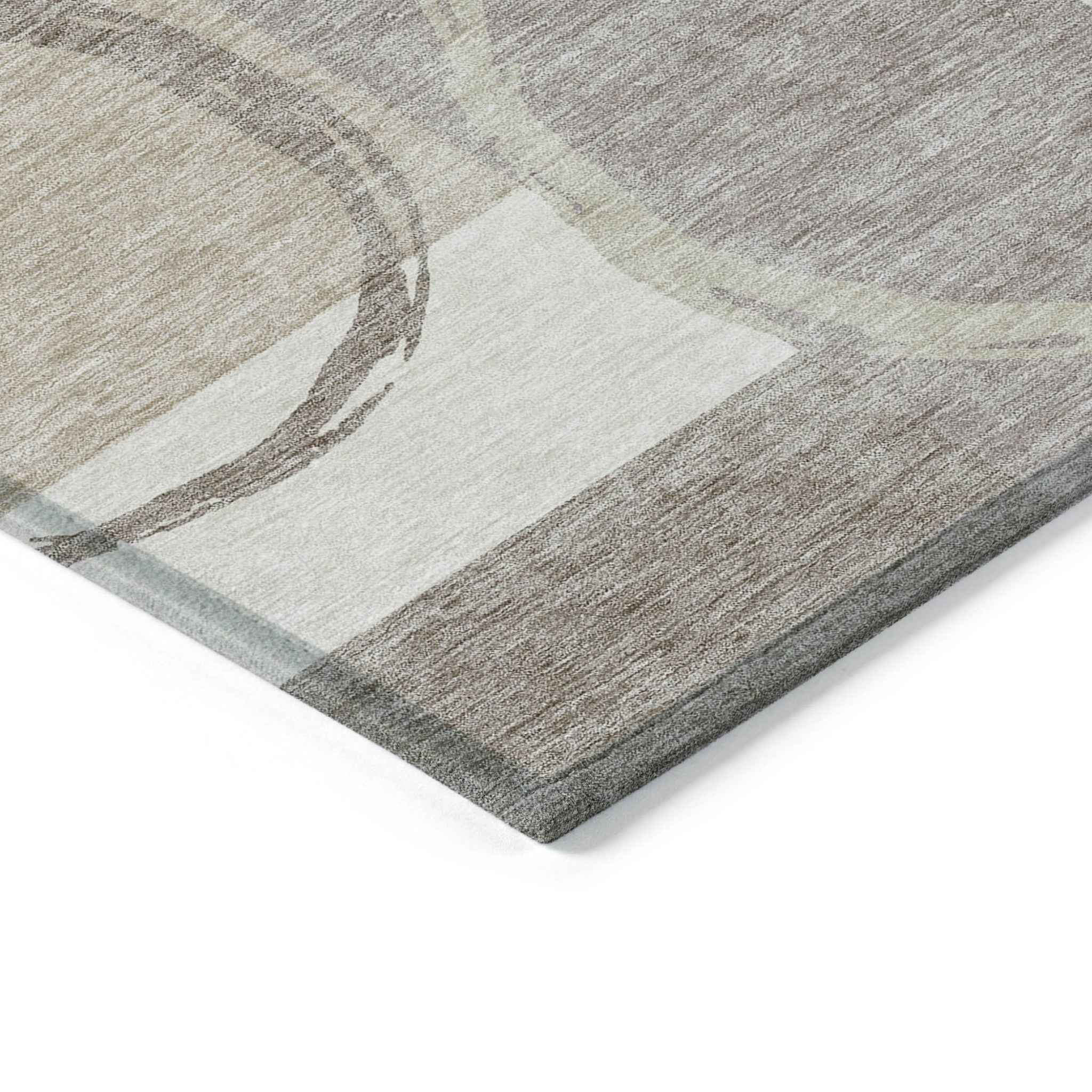 3' X 5' Ivory And Beige Geometric Washable Indoor Outdoor Area Rug