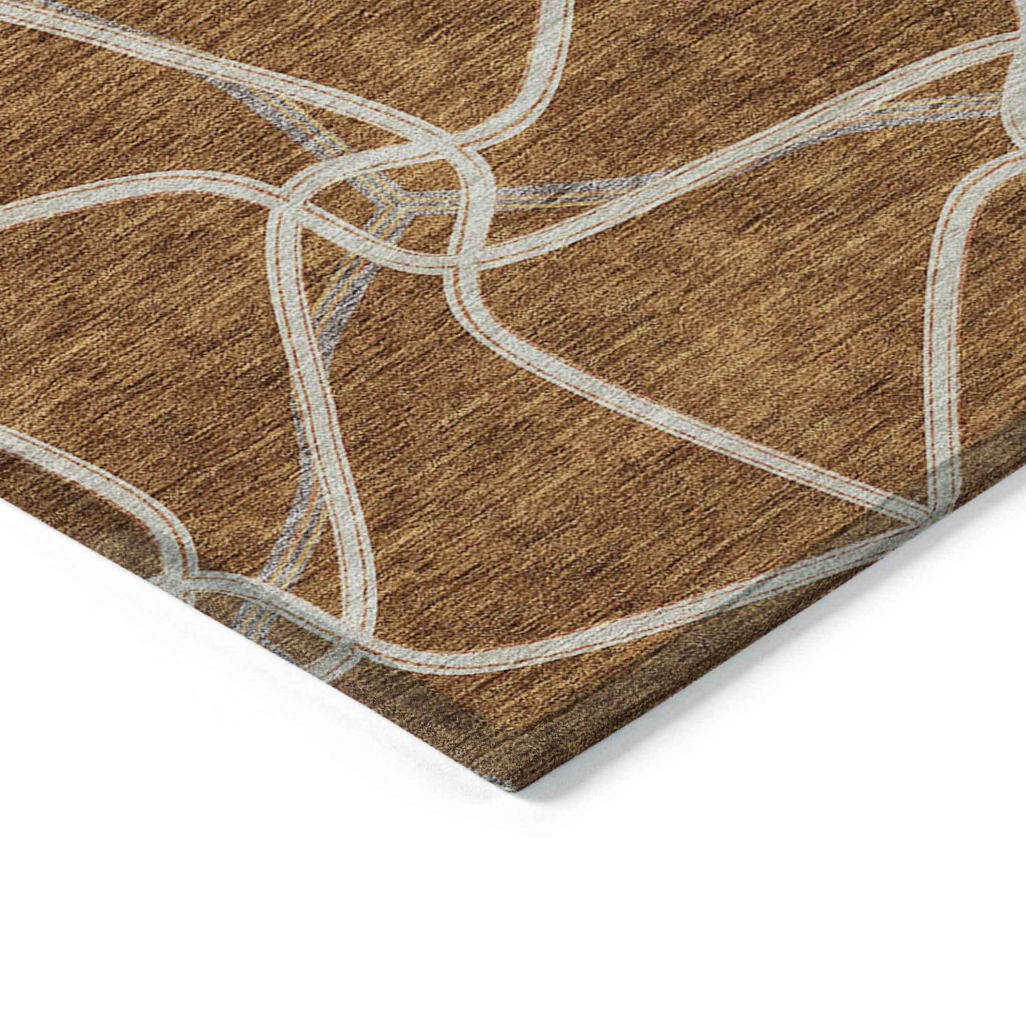 10' X 14' Orange And Ivory Geometric Washable Indoor Outdoor Area Rug