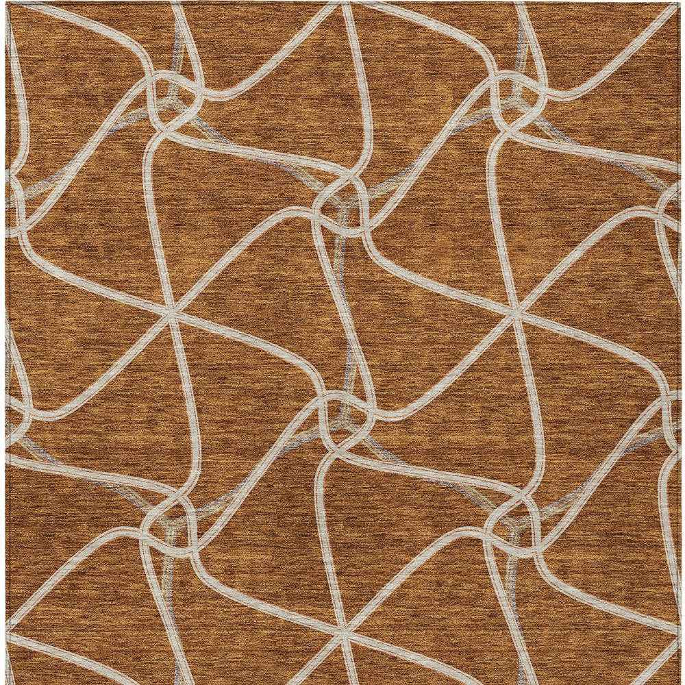 10' X 14' Orange And Ivory Geometric Washable Indoor Outdoor Area Rug