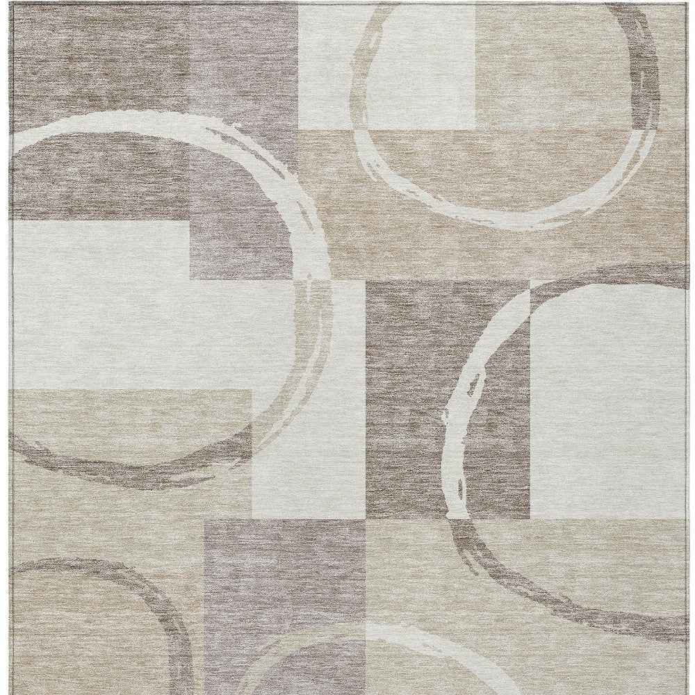 3' X 5' Ivory And Beige Geometric Washable Indoor Outdoor Area Rug