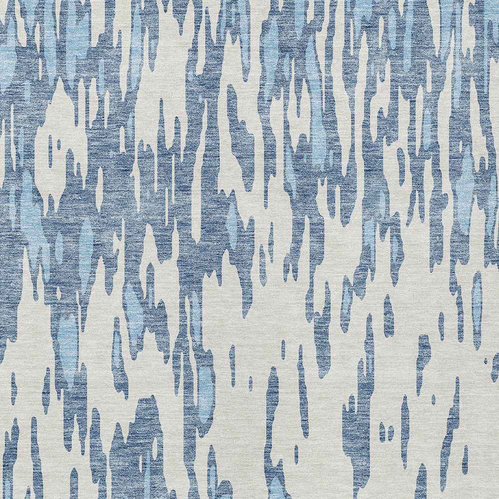 3' X 5' Denim Blue And Ivory Abstract Washable Indoor Outdoor Area Rug