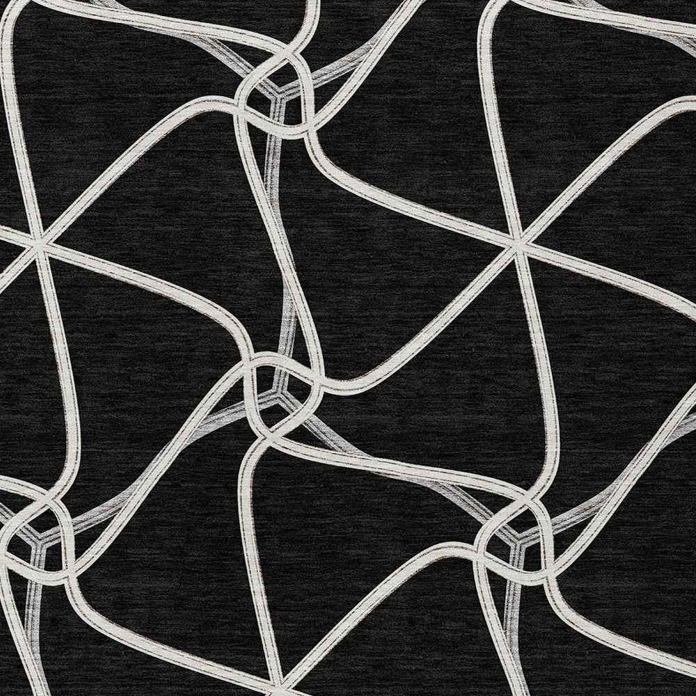 9' X 12' Black And Ivory Geometric Washable Indoor Outdoor Area Rug