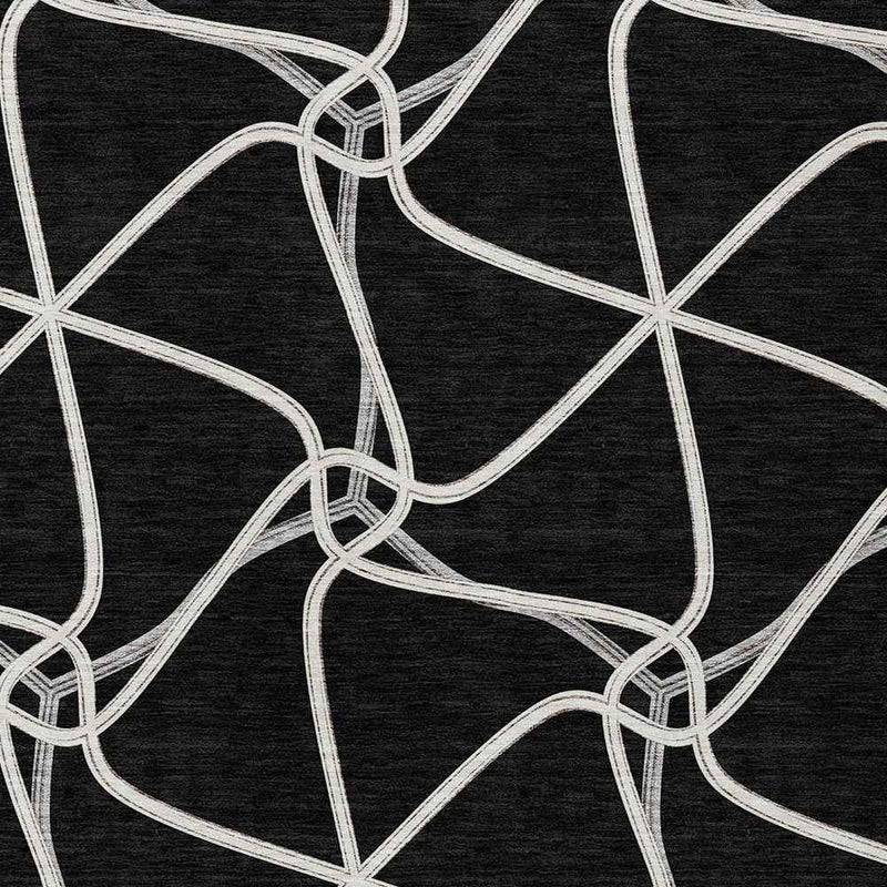 9' X 12' Black And Ivory Geometric Washable Indoor Outdoor Area Rug