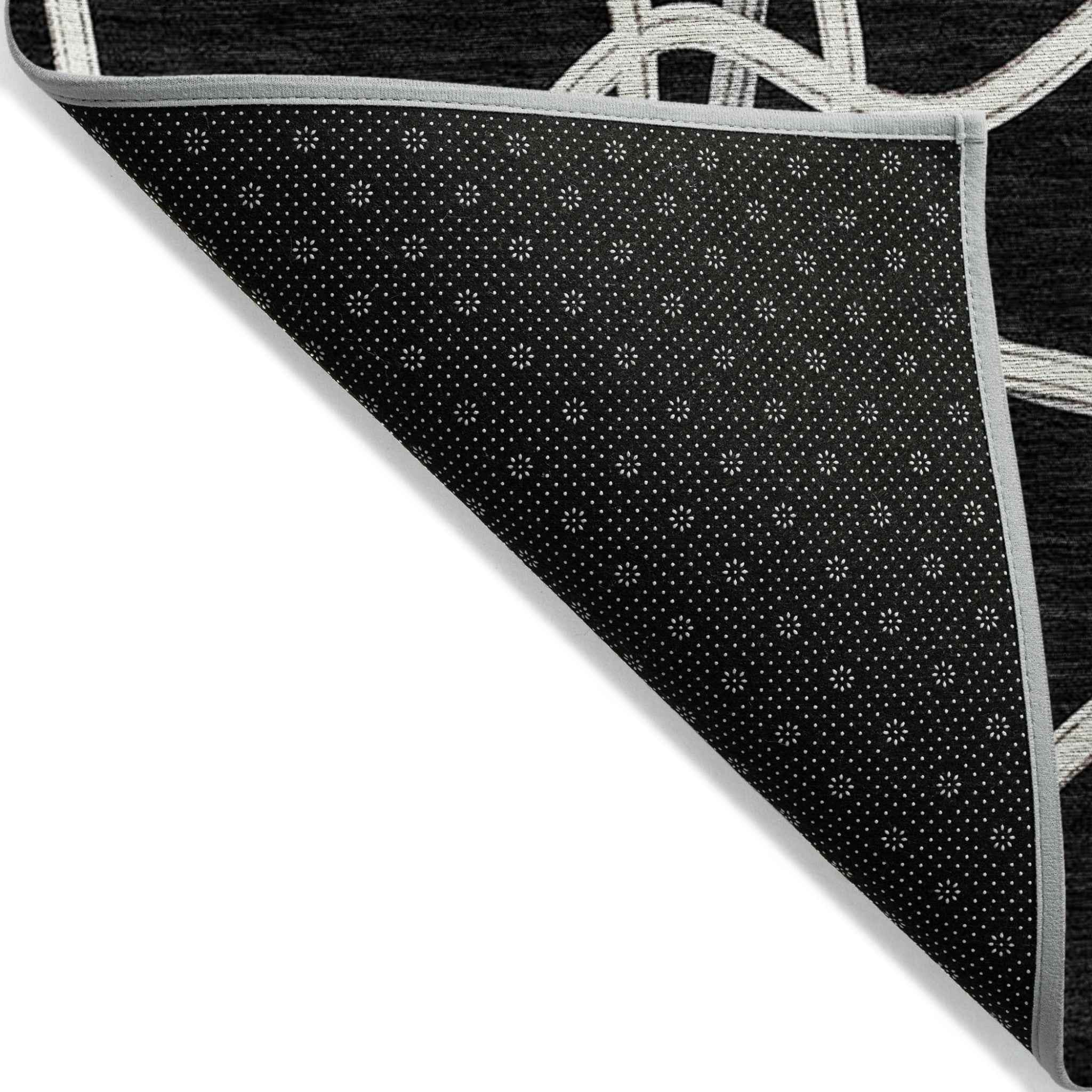 5' X 8' Black And Ivory Geometric Washable Indoor Outdoor Area Rug