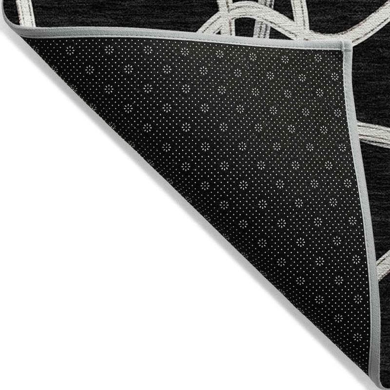 5' X 8' Black And Ivory Geometric Washable Indoor Outdoor Area Rug