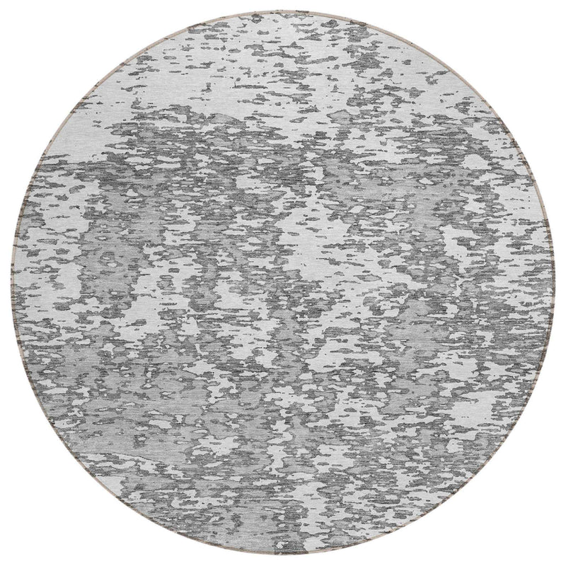 8' Gray And Ivory Round Abstract Washable Indoor Outdoor Area Rug