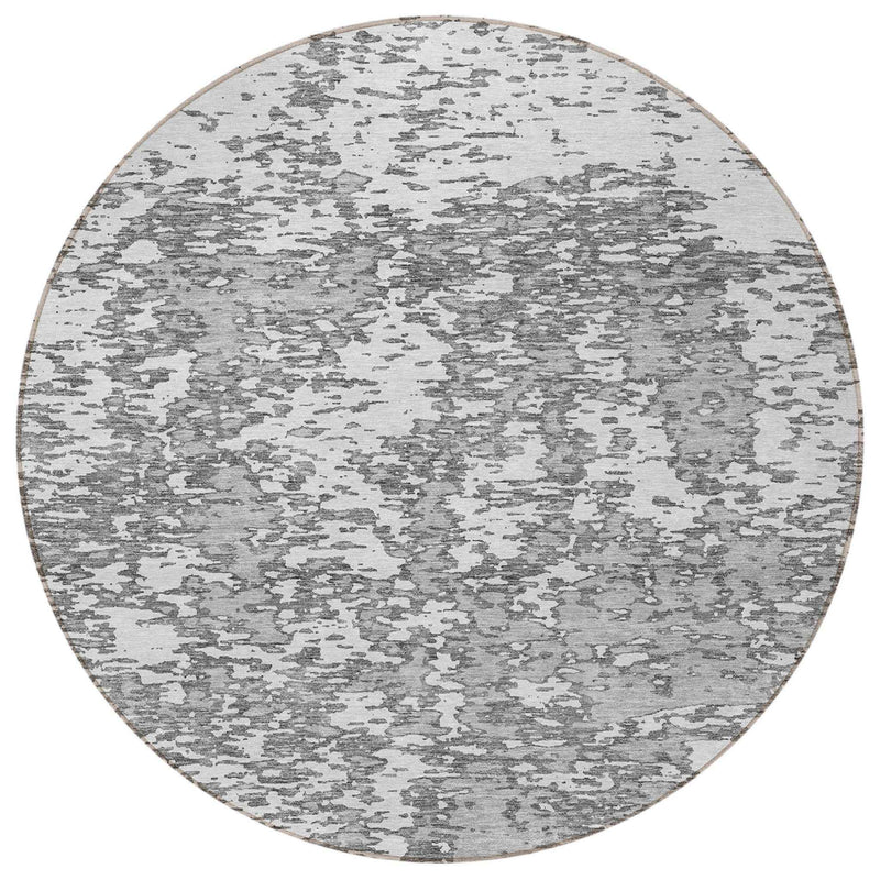 8' Gray And Ivory Round Abstract Washable Indoor Outdoor Area Rug