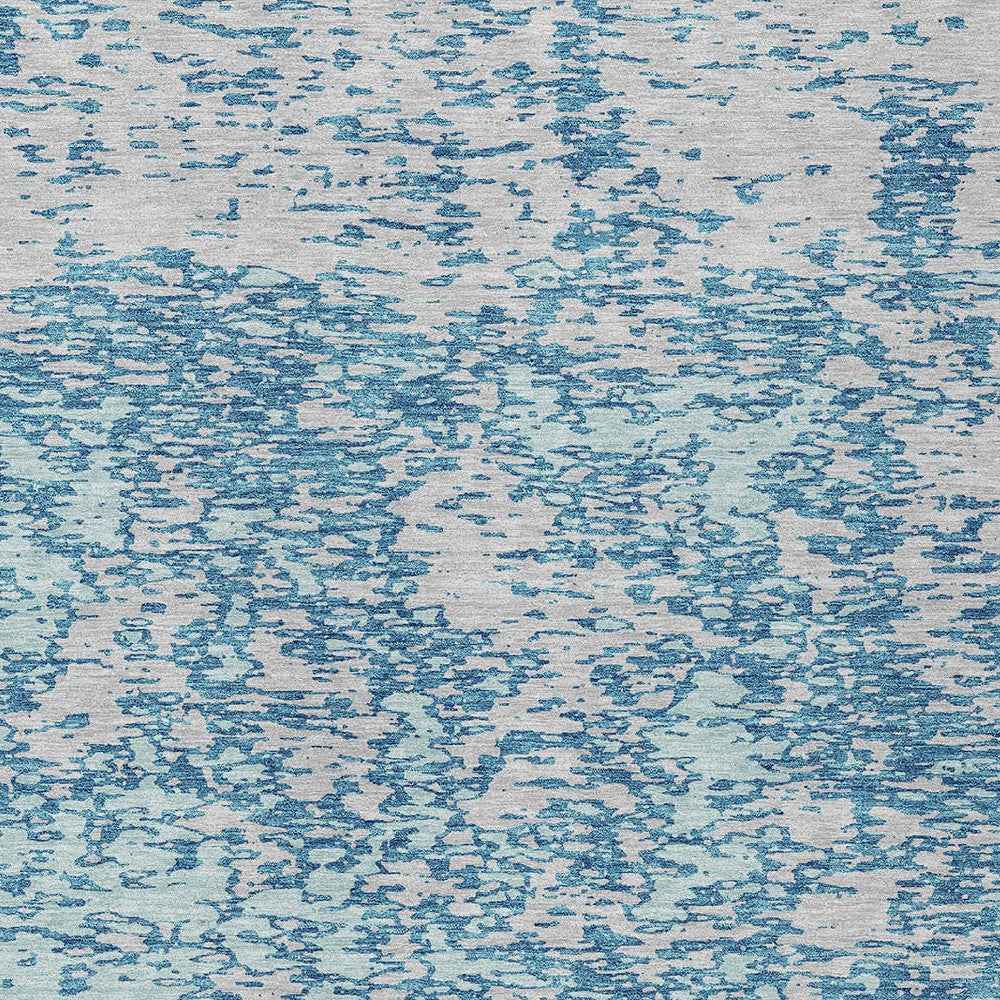 8' X 10' Teal Blue And Ivory Abstract Washable Indoor Outdoor Area Rug