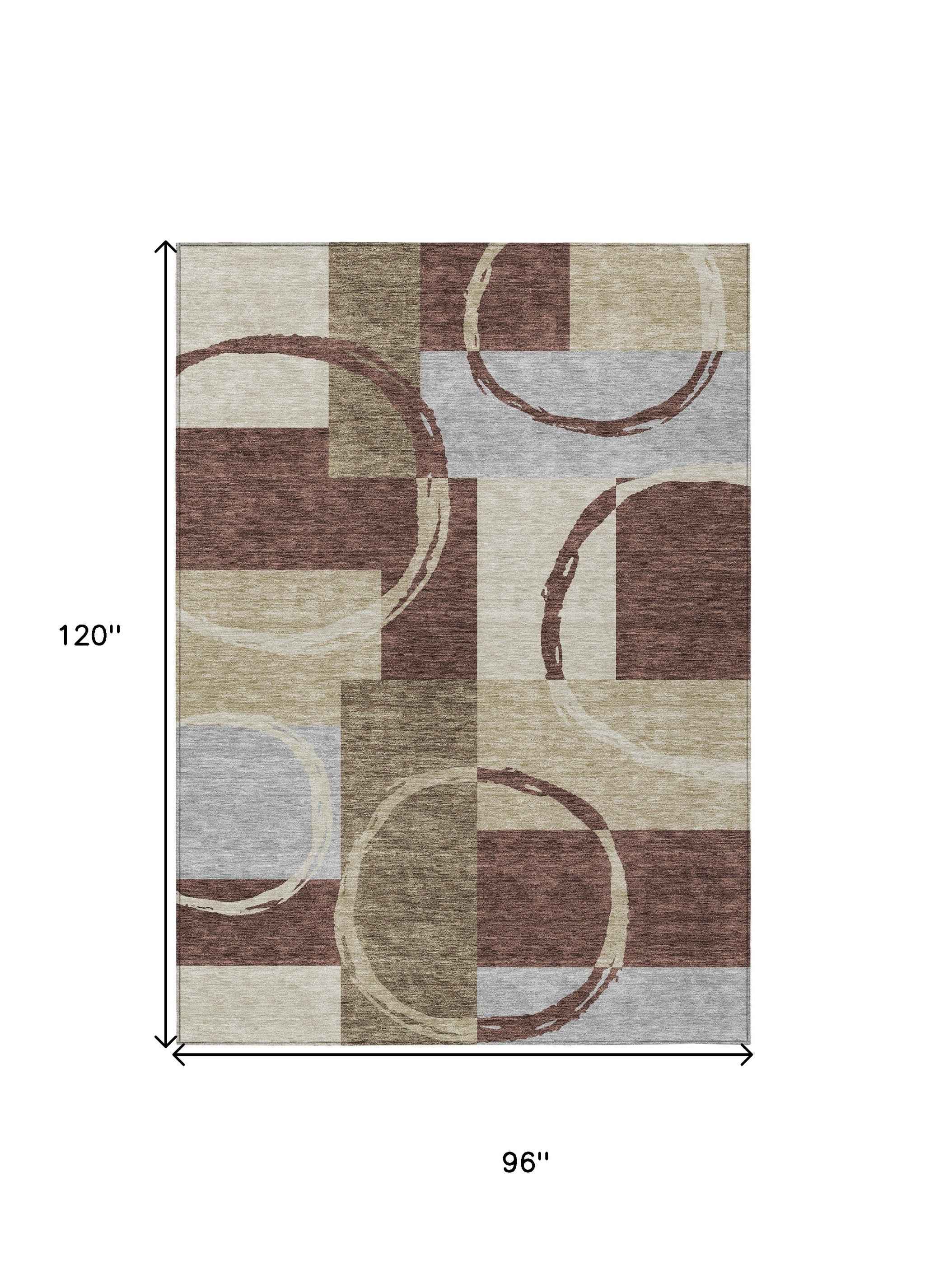 8' X 10' Brown And Ivory Geometric Washable Indoor Outdoor Area Rug