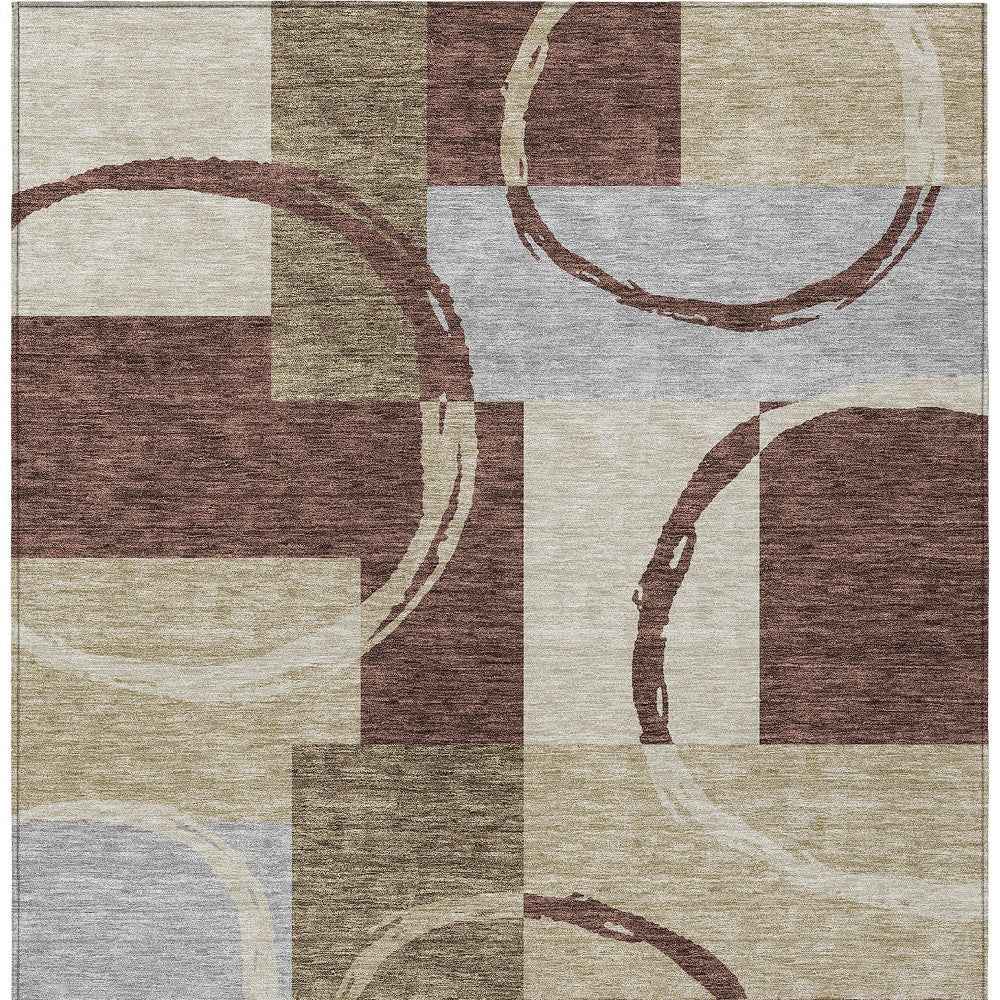 8' X 10' Brown And Ivory Geometric Washable Indoor Outdoor Area Rug