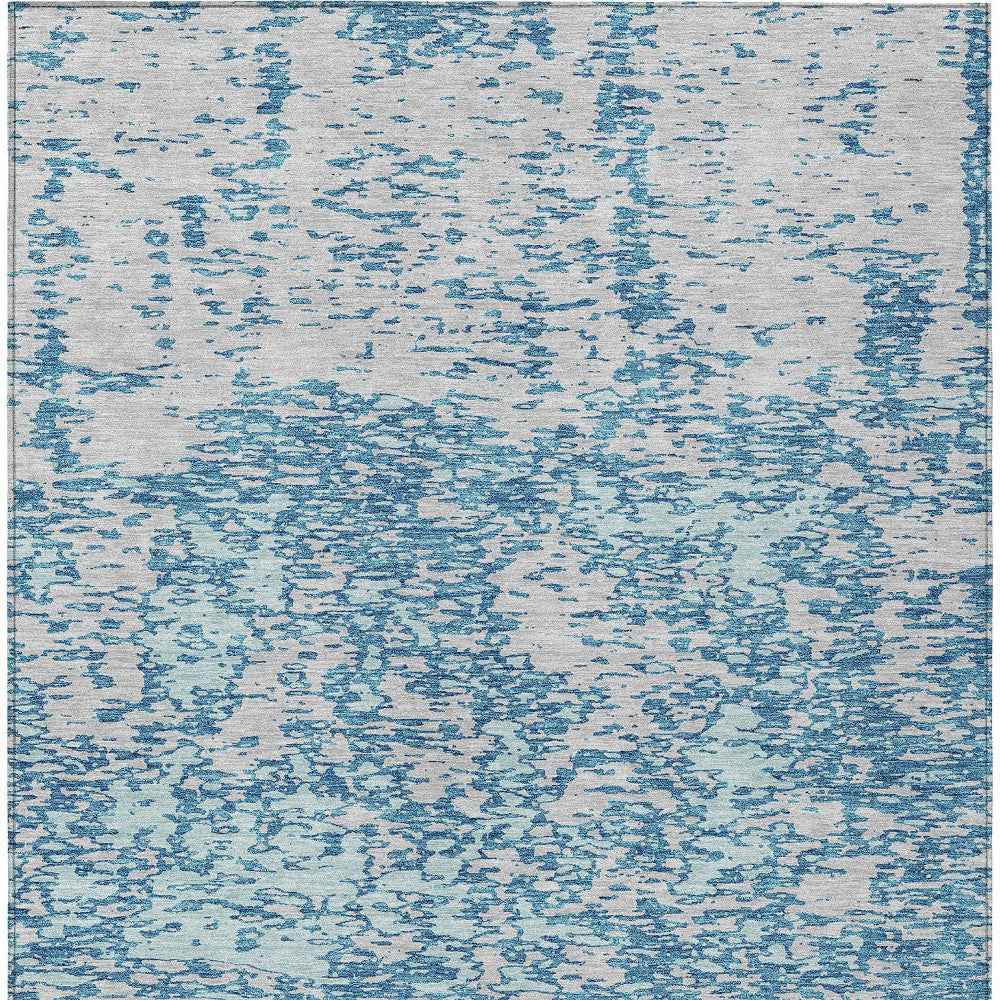 5' X 8' Teal Blue And Ivory Abstract Washable Indoor Outdoor Area Rug