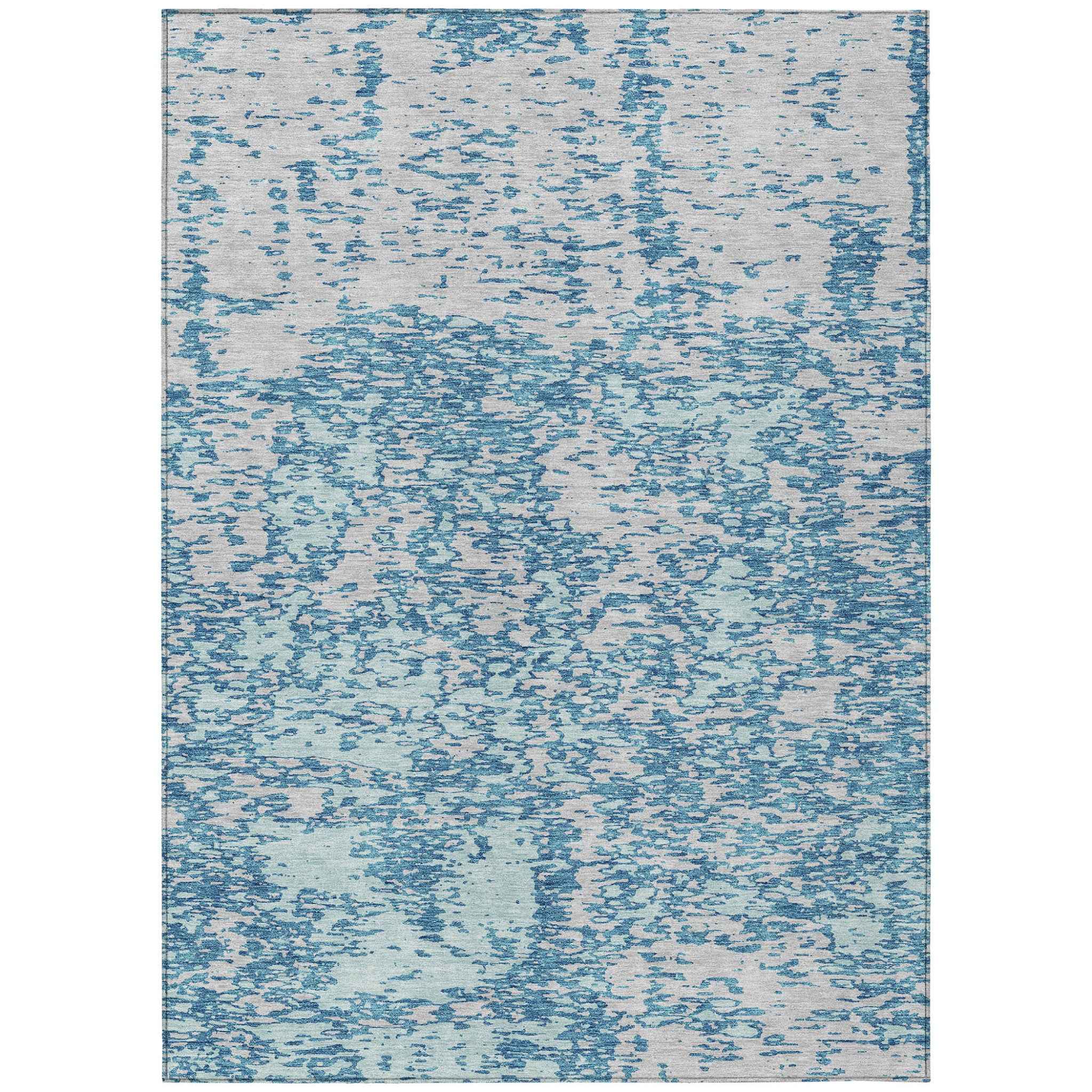 5' X 8' Teal Blue And Ivory Abstract Washable Indoor Outdoor Area Rug